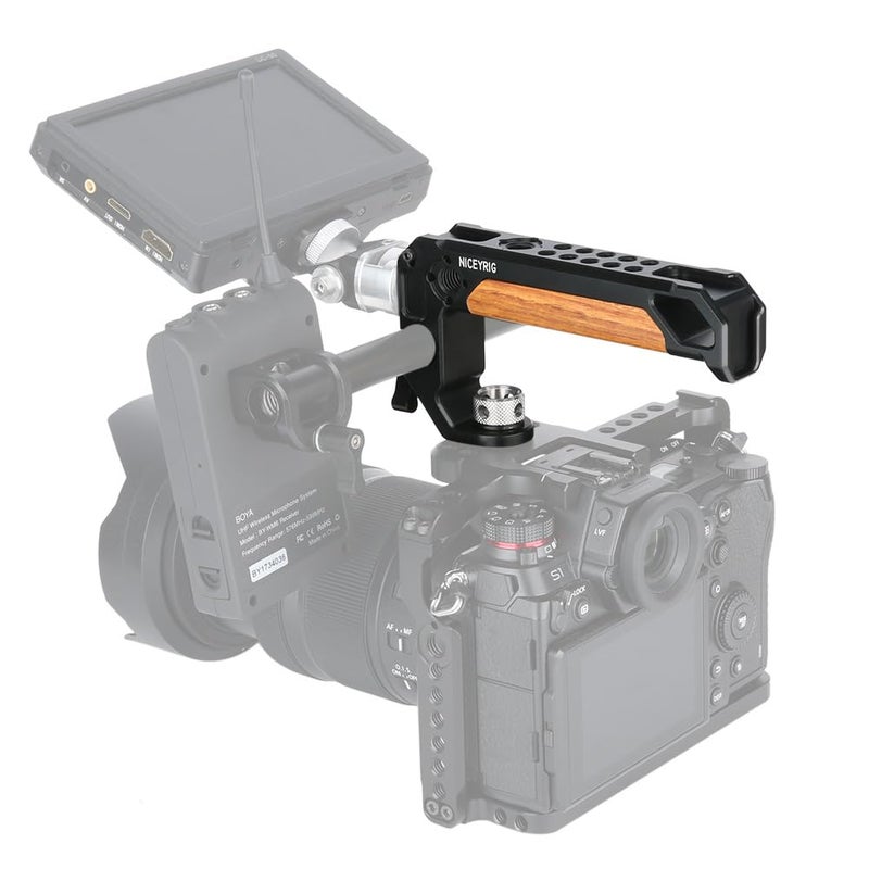 NICEYRIG Top Handle for ARRI 3/8 '' Thread with 15mm Rod Clamp, DSLR Camera Wooden Grip for Cage Rig - 348 - Image 2